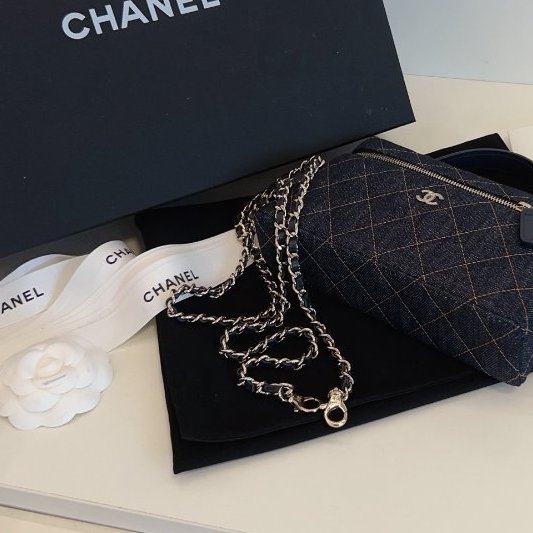 近新品 香奈兒/Chanel 新款單寧Lp盒子包 深藍色牛仔橙色縫線 手擰斜背包-10