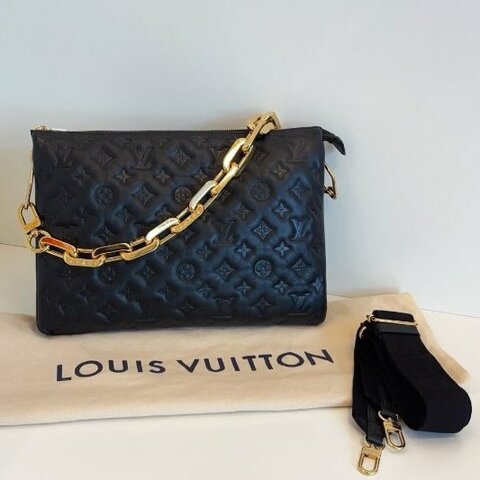 路易威登/Louis Vuitton 黑金全皮壓花枕頭包 泡芙包 雙肩帶 大號