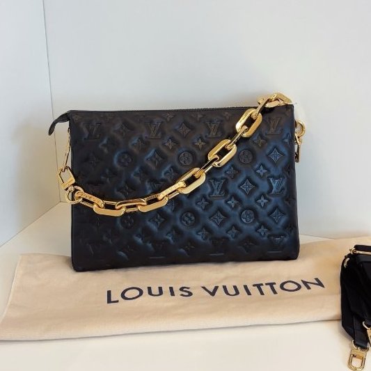 路易威登/Louis Vuitton 黑金全皮壓花枕頭包 泡芙包 雙肩帶 大號-1