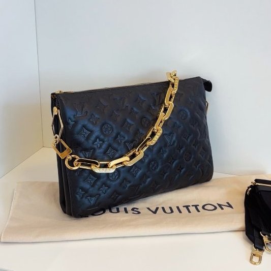 路易威登/Louis Vuitton 黑金全皮壓花枕頭包 泡芙包 雙肩帶 大號-2