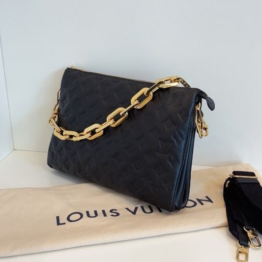 路易威登/Louis Vuitton 黑金全皮壓花枕頭包 泡芙包 雙肩帶 大號-3