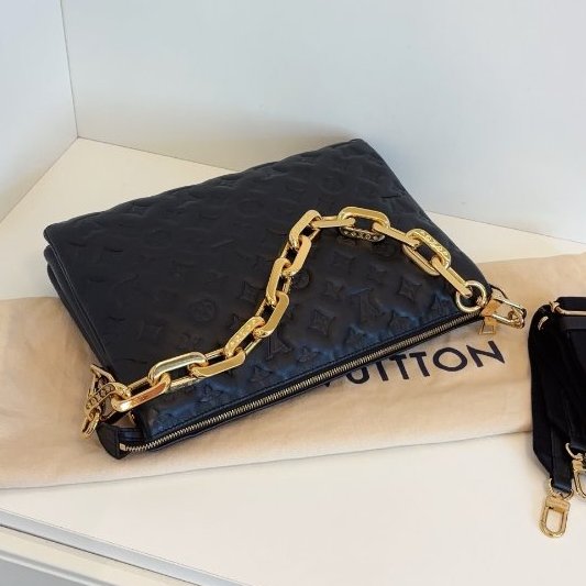 路易威登/Louis Vuitton 黑金全皮壓花枕頭包 泡芙包 雙肩帶 大號-4