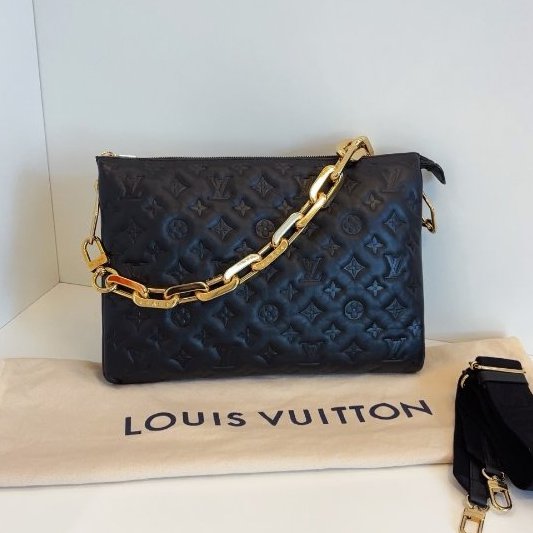 路易威登/Louis Vuitton 黑金全皮壓花枕頭包 泡芙包 雙肩帶 大號-6