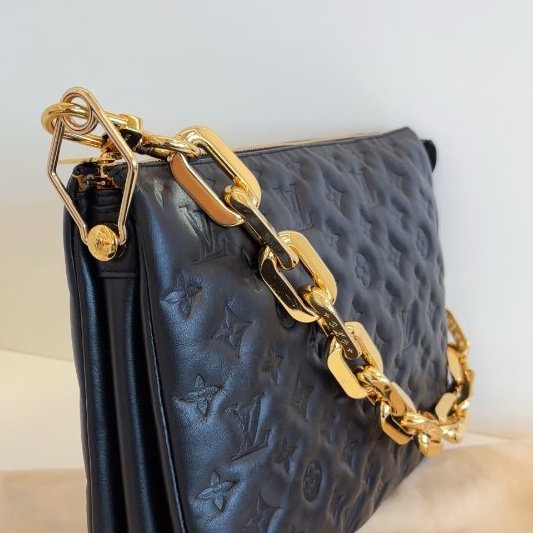 路易威登/Louis Vuitton 黑金全皮壓花枕頭包 泡芙包 雙肩帶 大號-10