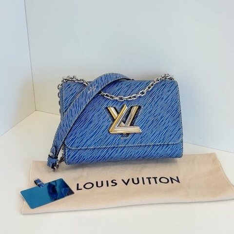 近新品 路易威登/Louis Vuitton Twist 中號牛仔藍水波紋 金銀鴛鴦雙色logo鏈條包 鏡子帶膜