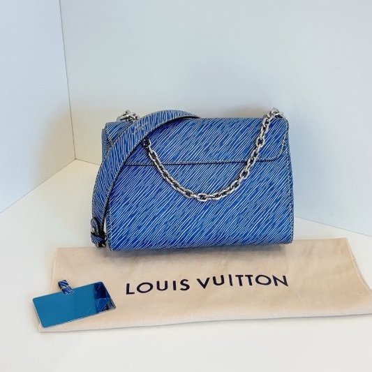 近新品 路易威登/Louis Vuitton Twist 中號牛仔藍水波紋 金銀鴛鴦雙色logo鏈條包 鏡子帶膜-1
