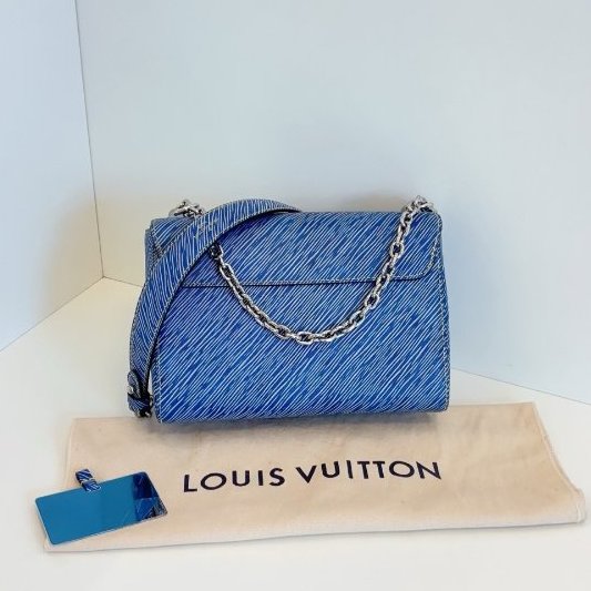 近新品 路易威登/Louis Vuitton Twist 中號牛仔藍水波紋 金銀鴛鴦雙色logo鏈條包 鏡子帶膜-6