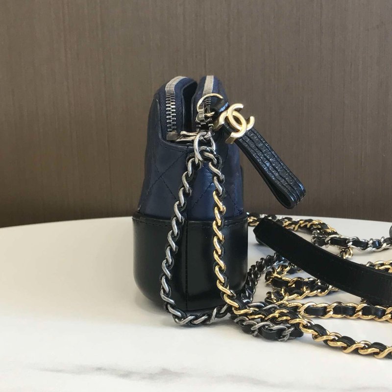 香奈兒/Chanel 藍拼黑mini流浪鏈條包-4