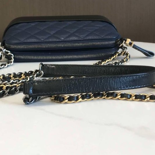 香奈兒/Chanel 藍拼黑mini流浪鏈條包-6