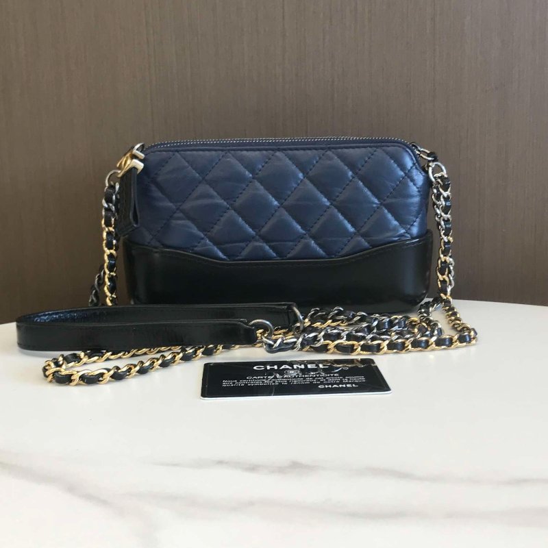香奈兒/Chanel 藍拼黑mini流浪鏈條包-7