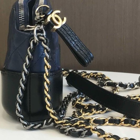 香奈兒/Chanel 藍拼黑mini流浪鏈條包-12
