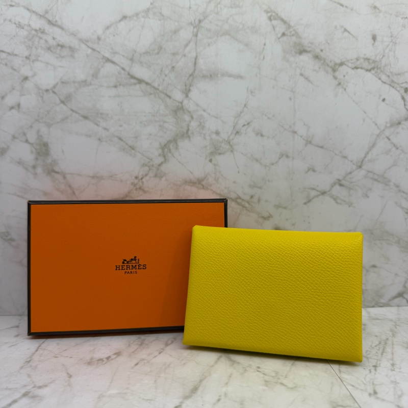 HERMES CALVI DUO 黃色雙層卡包/B-0