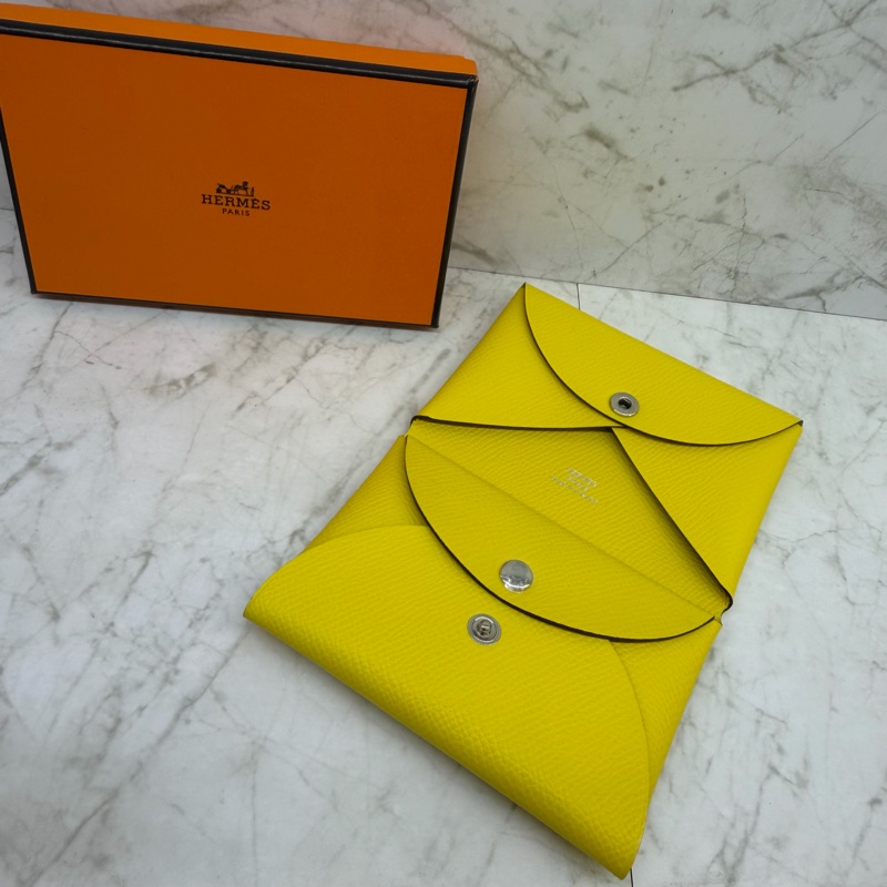 HERMES CALVI DUO 黃色雙層卡包/B-2