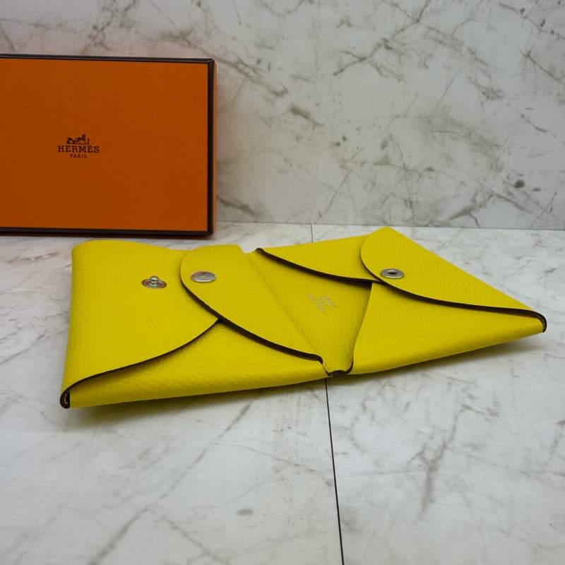 HERMES CALVI DUO 黃色雙層卡包/B-3