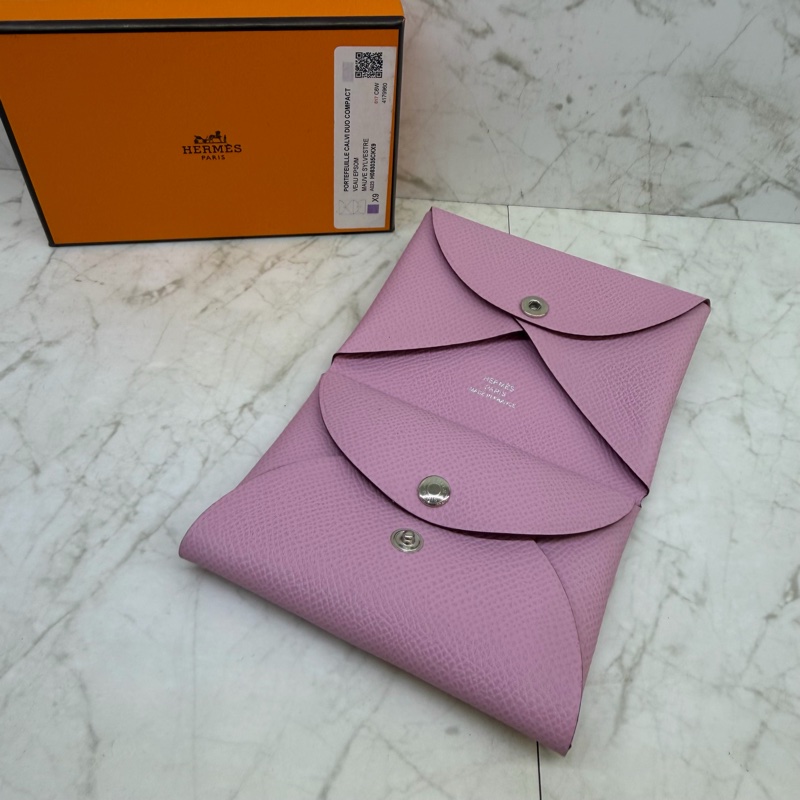HERMES CALVI DUO X9锦葵紫雙層卡包/K-1