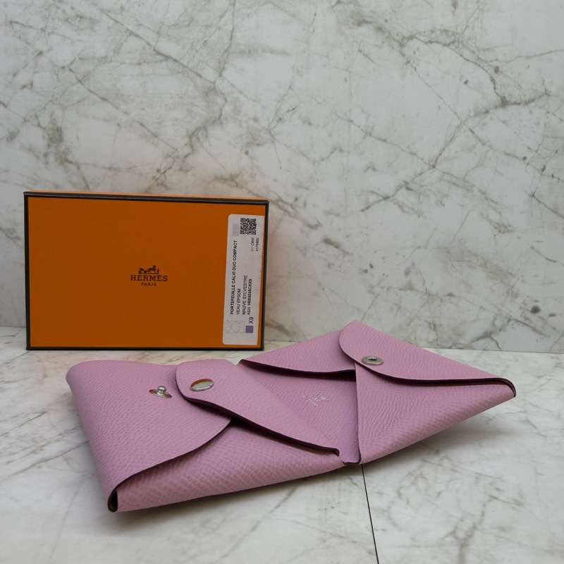 HERMES CALVI DUO X9锦葵紫雙層卡包/K-2