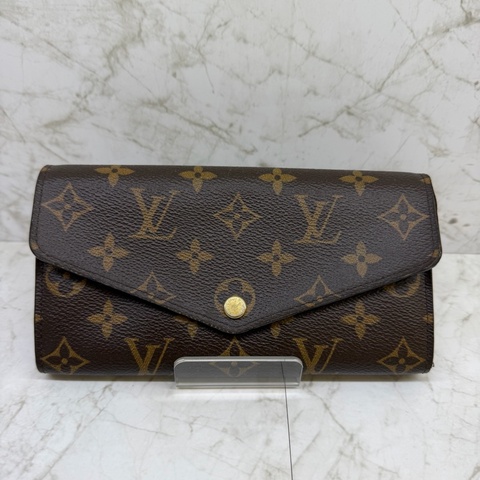 LV Sarah咖色老花釦式長夾/M62235