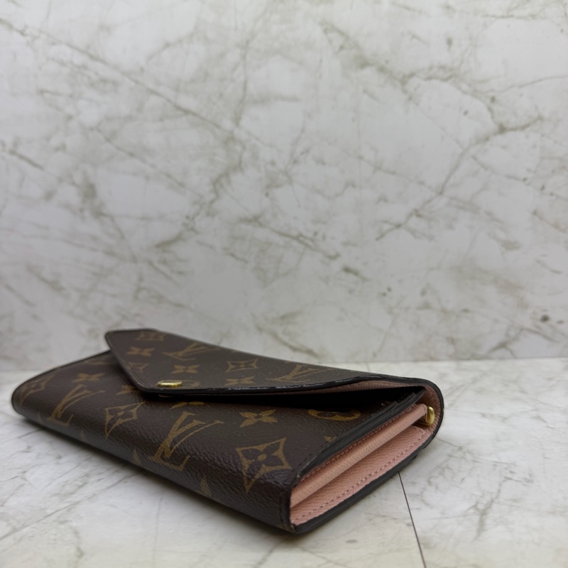 LV Sarah咖色老花釦式長夾/M62235-2