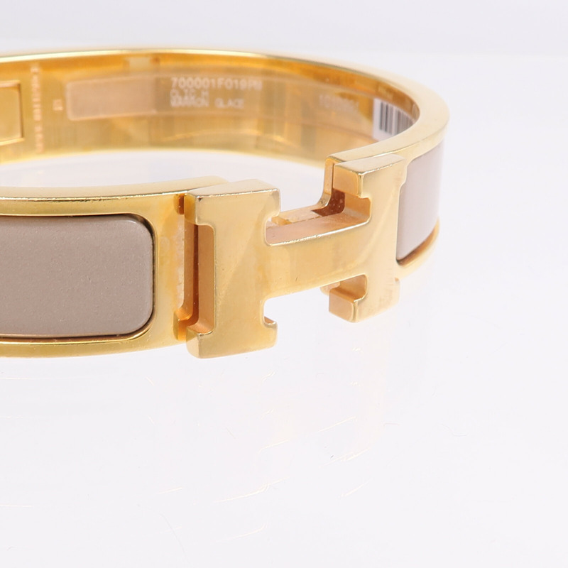 HERMES 金屬/琺瑯Clic H手鐲Marron Glace-4