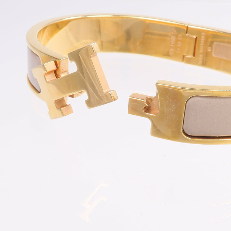 HERMES 金屬/琺瑯Clic H手鐲Marron Glace-5