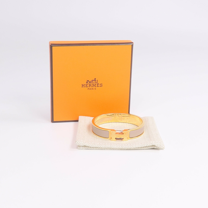 HERMES 金屬/琺瑯Clic H手鐲Marron Glace-12