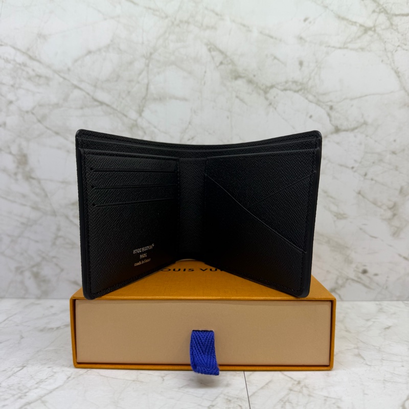 LV 黑色满版老花短夾M61695晶片-1