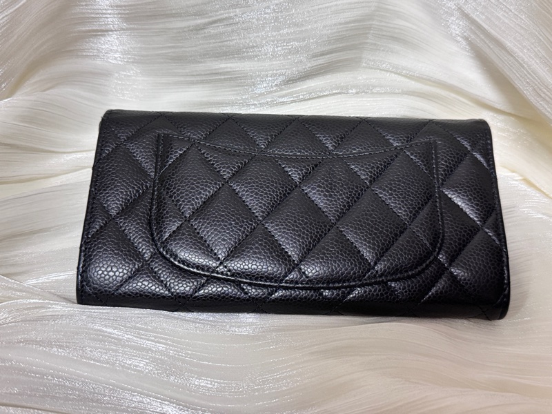 Chanel黑色荔枝銀扣長夾 芯片款-2