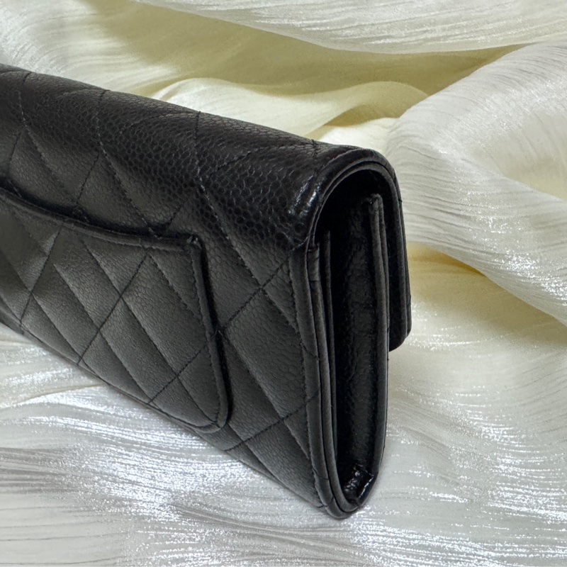 Chanel黑色荔枝銀扣長夾 芯片款-3