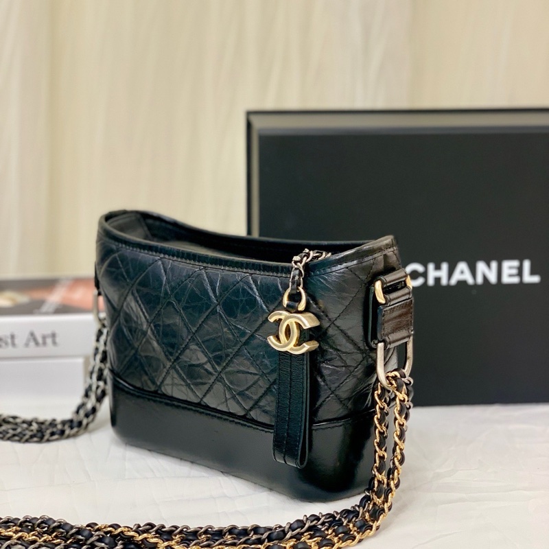 🌷保卡款！ Chanel 香奈兒 Gabrielle 流浪包 黑金牛皮 小號-3