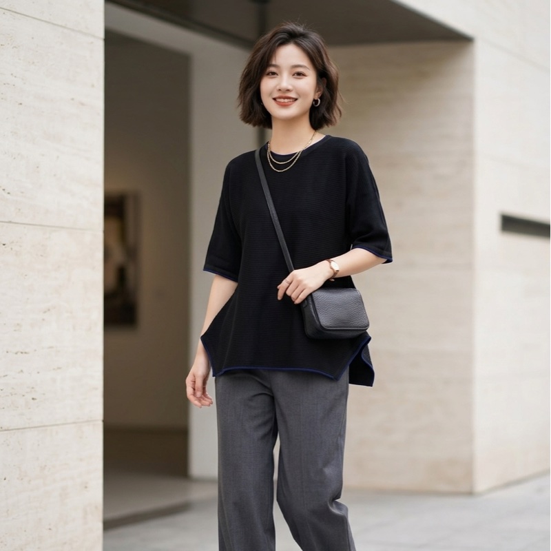 96）ISSEY MIYAKE A-POC INSIDE 橫紋壓褶藍邊飾落肩廓形上衣-2