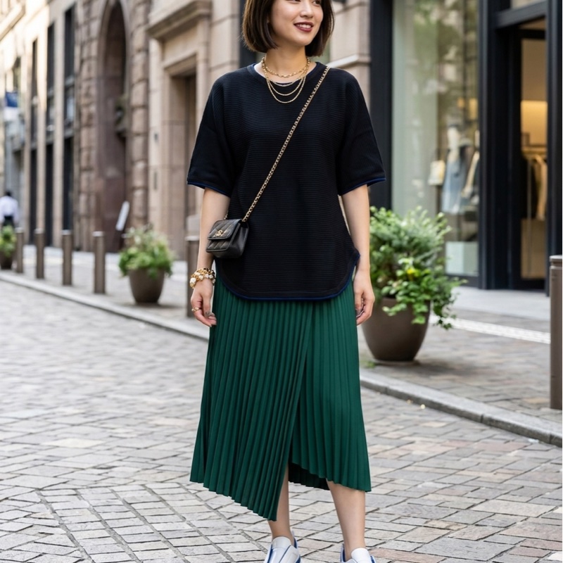 96）ISSEY MIYAKE A-POC INSIDE 橫紋壓褶藍邊飾落肩廓形上衣-3