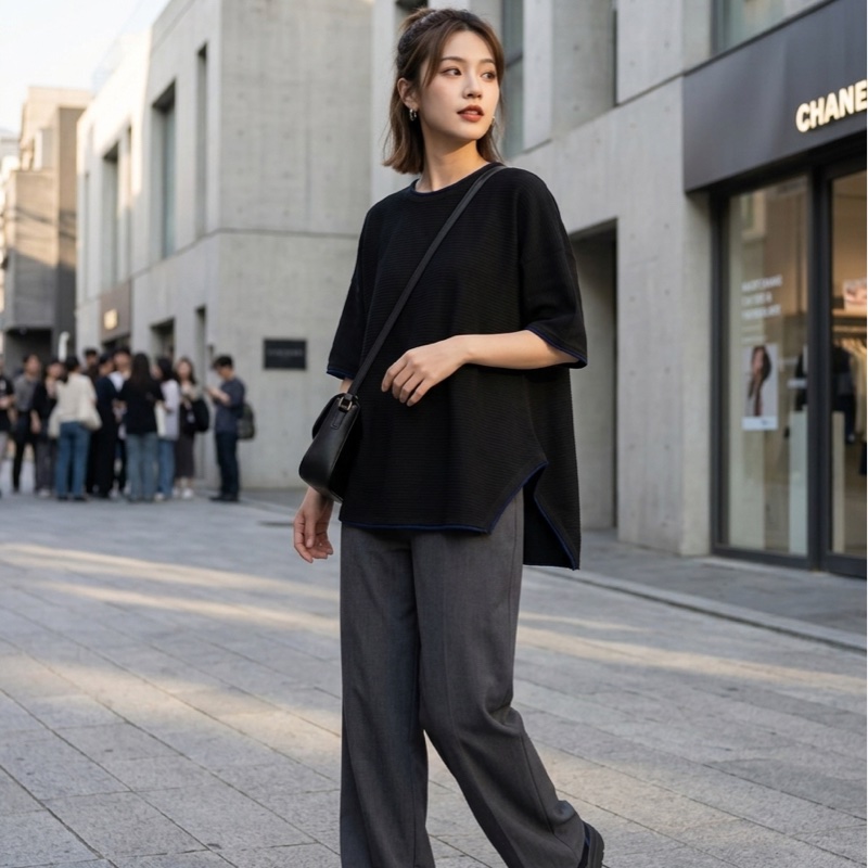 96）ISSEY MIYAKE A-POC INSIDE 橫紋壓褶藍邊飾落肩廓形上衣-8