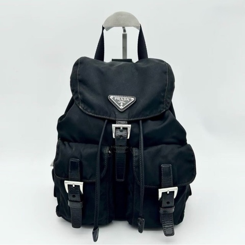 「JL精品代購」Prada黑銀小號降落傘尼龍雙肩包