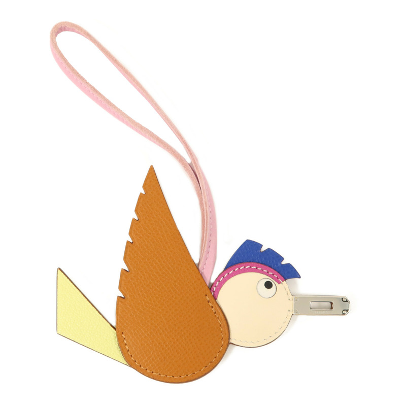 HERMES Epsom/Mysore/Milo/Swift皮革Birdy Charm掛飾Nata/Gold/Jaune Bourgeon/Bleu Electrique/Tosca/Mauve Sylvestre-1