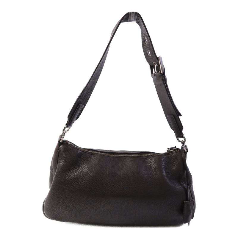 PRADA 牛皮皮革Shoulder Bag銀扣肩背袋-1