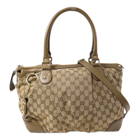 GUCCI 牛皮皮革/帆布2 Way Shoulder金扣手挽肩背兩用袋