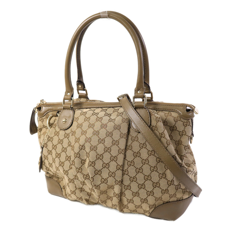 GUCCI 牛皮皮革/帆布2 Way Shoulder金扣手挽肩背兩用袋-2