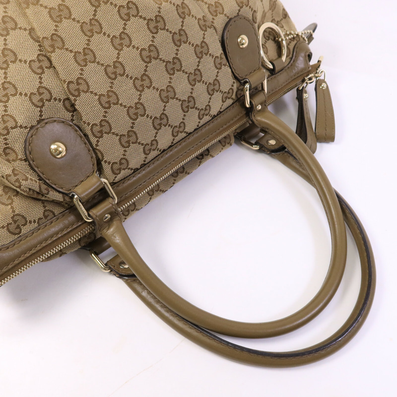 GUCCI 牛皮皮革/帆布2 Way Shoulder金扣手挽肩背兩用袋-6