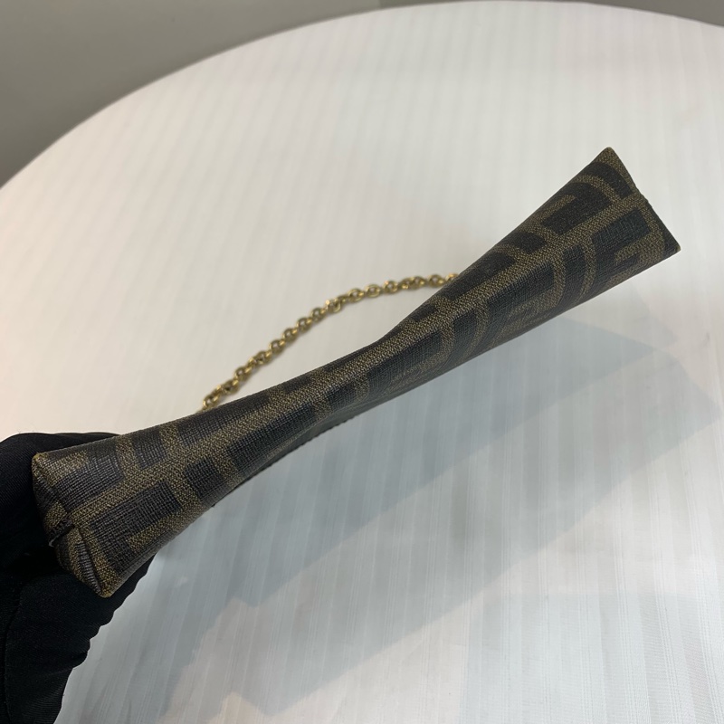 芬迪/Fendi Zucca 棕色金扣老花塗鴉腋下麻將包 獨特的玫瑰花與瓢蟲圖案20x4x12cm-4