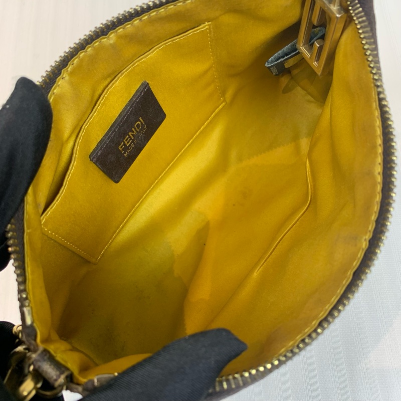 芬迪/Fendi Zucca 棕色金扣老花塗鴉腋下麻將包 獨特的玫瑰花與瓢蟲圖案20x4x12cm-8