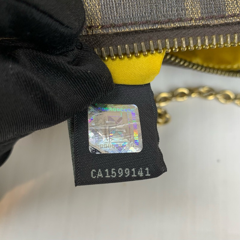 芬迪/Fendi Zucca 棕色金扣老花塗鴉腋下麻將包 獨特的玫瑰花與瓢蟲圖案20x4x12cm-9