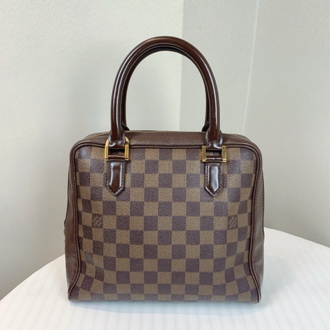 路易威登/Louis Vuitton 中古Vintage棕色金扣棋盤格豆腐包手提包 簡約低調 四季可用