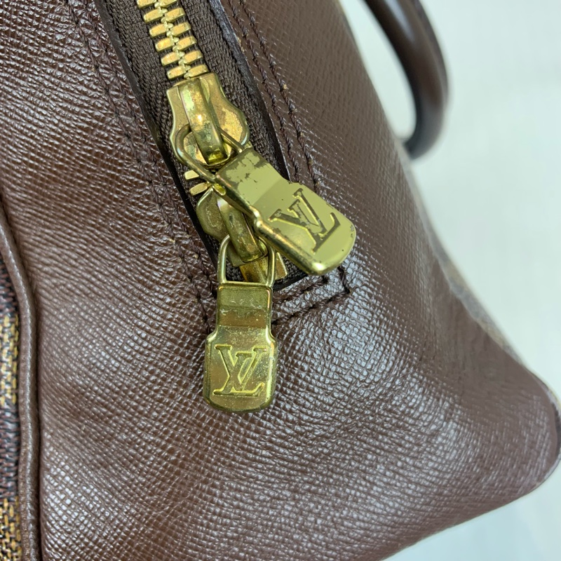 路易威登/Louis Vuitton 中古Vintage棕色金扣棋盤格豆腐包手提包 簡約低調 四季可用 24x10x20cm-6