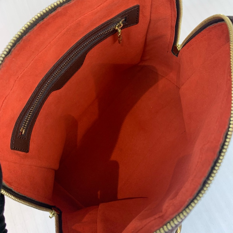 路易威登/Louis Vuitton 中古Vintage棕色金扣棋盤格豆腐包手提包 簡約低調 四季可用 24x10x20cm-7