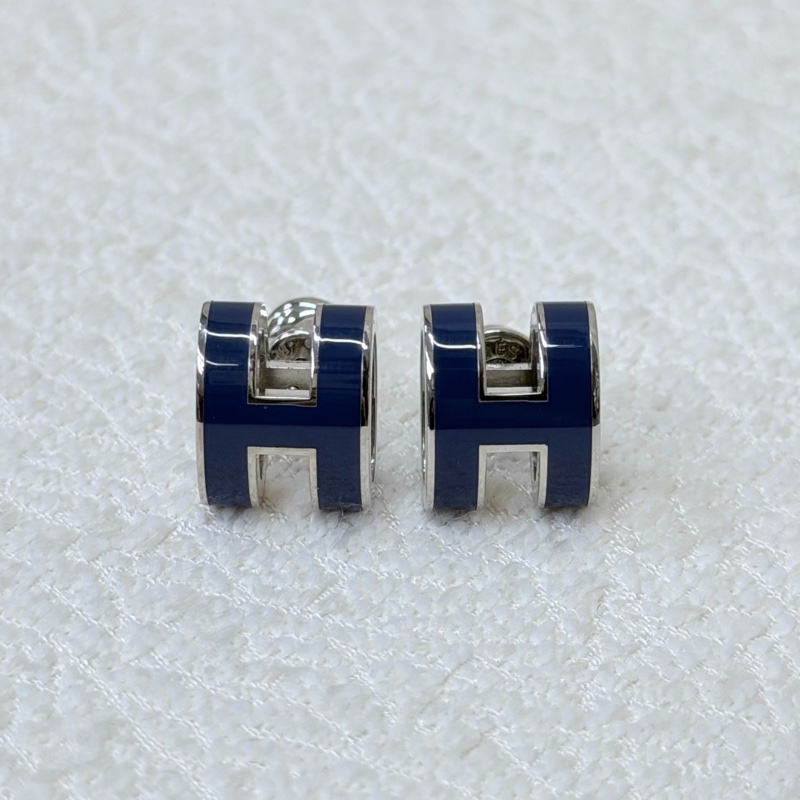 HERMES POP H 藍銀色耳環 XC409-1