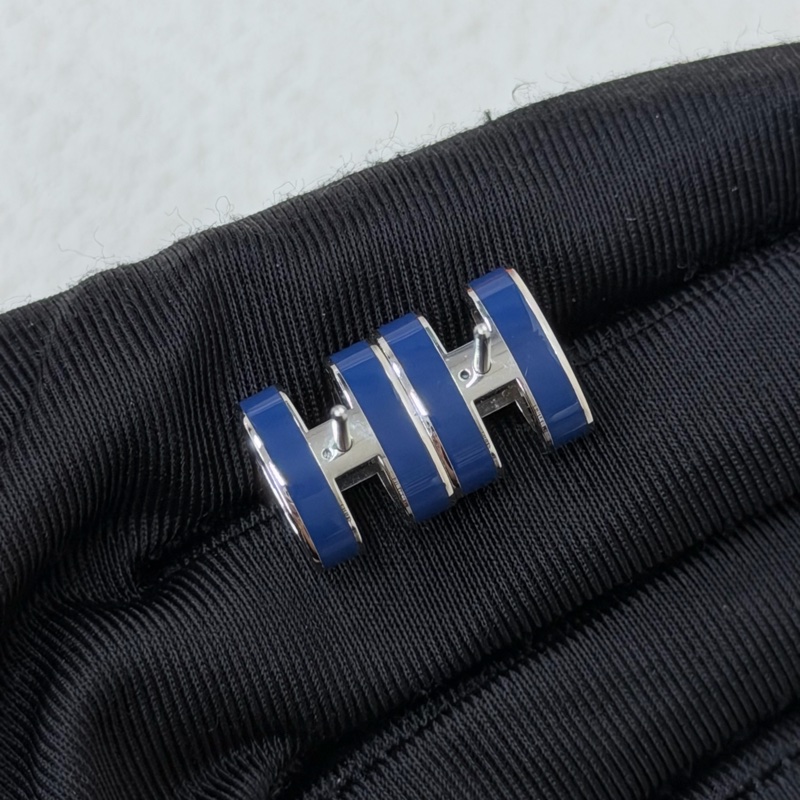 HERMES POP H 藍銀色耳環 XC409-7