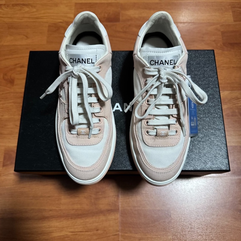 Chanel香奈兒24C雙C徽標帆布鞋 女款 淺粉 37.5碼-2