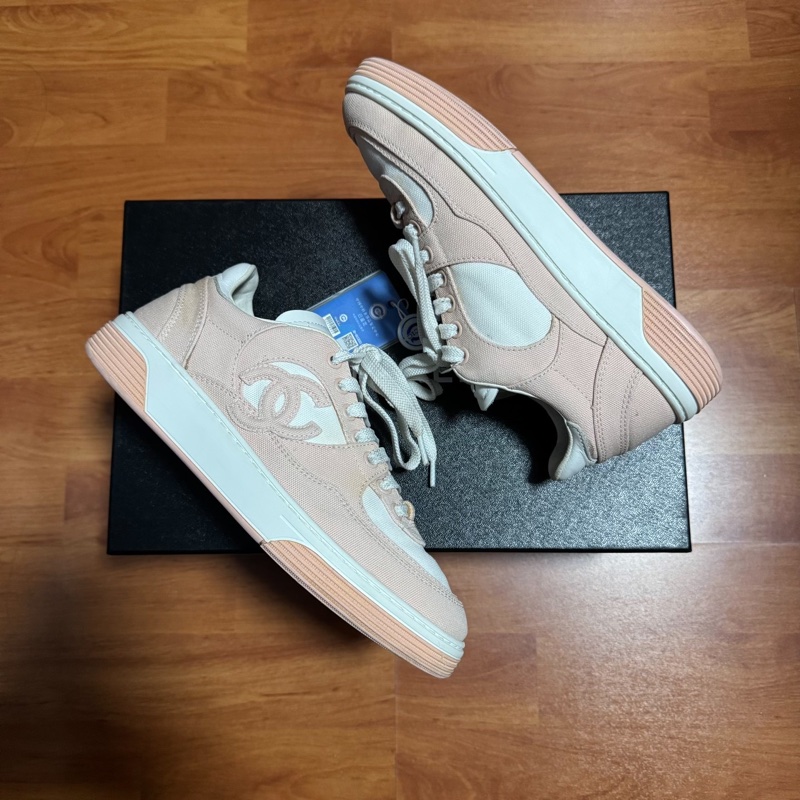 Chanel香奈兒24C雙C徽標帆布鞋 女款 淺粉 37.5碼-8
