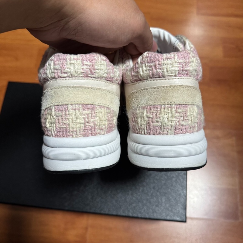 Chanel正品香奈兒徽標粗花毛呢運動鞋 女款 粉米色 38碼-4