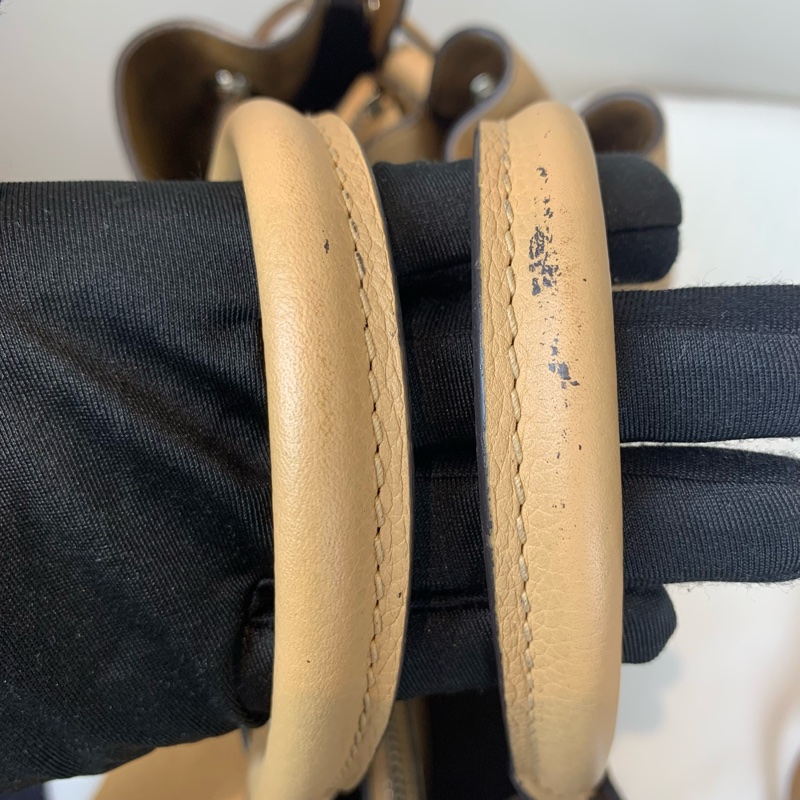 路易威登/Louis Vuitton Bella Tote 米色銀扣镂花穿孔牛皮月光女神手提包 配件：兩條肩帶 32x12x23cm-6